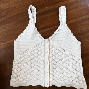 Sfera Casual White Knit Cotton Crochet Boho Peasant Cottage Tank Top size Small